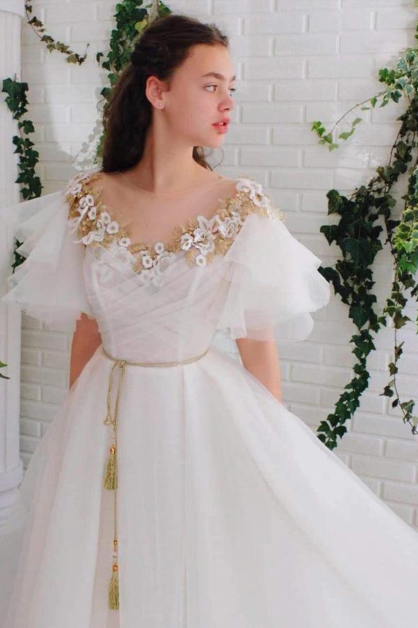 off white formal dresses with sleeves Elegant White Long Sleeve One Shoulder Prom Dress With Split