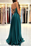 A-line Square Neckline Straps Sweep Train Prom Dress With Split TP1192 - Tirdress