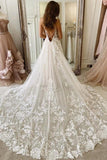 A-line Straps Long Ivory Tulle Bridal Wedding Dress with Lace TN330 - Tirdress