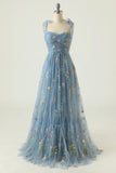A-line Sweetheart Grey Blue Embroidery Long Prom Formal Dress TP1159 - Tirdress