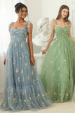 A-line Sweetheart Grey Blue Embroidery Long Prom Formal Dress TP1159 - Tirdress