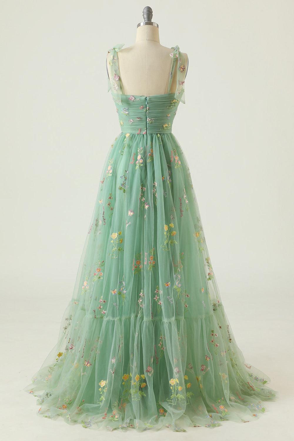 grey blue long prom dress with embroidery Wedtrend Women Grey Blue Long Prom Dress A Line Spaghetti Straps Formal Dress with Appliques, Grey Blue / US4
