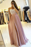 A-line Sweetheart Sleeveless Split Long Chiffon Prom Dress With Appliqued TP1200