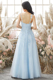 A-line V Neck Sky Blue Lace Prom Dress Lavender Formal Dress TP1167 - Tirdress