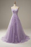 A-line V Neck Sky Blue Lace Prom Dress Lavender Formal Dress TP1167 - Tirdress