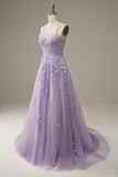 A-line V Neck Sky Blue Lace Prom Dress Lavender Formal Dress TP1167 - Tirdress