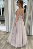A Line Tulle Lace Appliques Long Floor Length Formal Prom Dresses TP1162 - Tirdress
