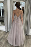 A Line Tulle Lace Appliques Long Floor Length Formal Prom Dresses TP1162 - Tirdress