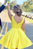 A Line V Neck Short Yellow Prom Dresses Homecoming Dresses HD0176 - Tirdress