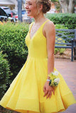 A Line V Neck Short Yellow Prom Dresses Homecoming Dresses HD0176 - Tirdress