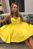Une ligne col en V robes de bal jaunes courtes robes de bal HD0176