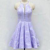 A-Line Above-Knee Lilac Satin Printed Homecoming Dress with Pockets HD0019 - Tirdress