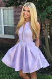 A-Line Above-Knee Lilac Satin Printed Homecoming Dress with Pockets HD0019 - Tirdress