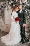 A-Line Bateau Long Sleeves Ruffles Tulle Elegant Wedding Dress TN224 - Tirdress