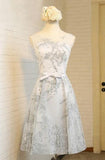 A-Line Boat Neck Knee-Length Tulle Homecoming Dress With Applique  TR0202