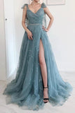 A-Line Bow Tie Straps Party Dress Lace High Split Prom/Formal Dress TP0979