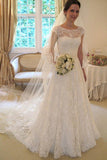 A-Line Cap Sleeve Lace Long Custom Wedding Dress  TN0096