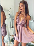 A-Line Deep V-Neck Sexy Homecoming Dresses,Short Summer Prom Dresses HD0078 - Tirdress