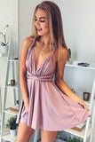 A-Line Deep V-Neck Sexy Homecoming Dresses,Short Summer Prom Dresses  HD0078
