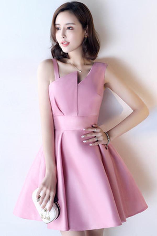 A-Line Deep V-Neck Straps Short Sleeveless Khaki Homecoming Dress TR0190 - Tirdress