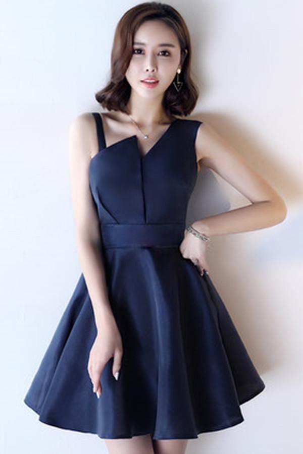 A-Line Deep V-Neck Straps Short Sleeveless Khaki Homecoming Dress TR0190 - Tirdress