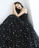 A-Line Floor-Length Star Lace Beautiful Long Black Prom Formal Dress TP1062 - Tirdress