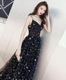 A-Line Floor-Length Star Lace Beautiful Long Black Prom Formal Dress TP1062 - Tirdress