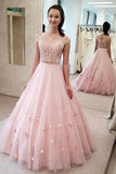 A-Line 3D Flower Junior Prom Dresses Lace Two Piece Prom Evening Gown TP1017 - Tirdress