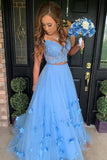 A-Line 3D Flower Junior Prom Dresses Lace Two Piece Prom Evening Gown TP1017