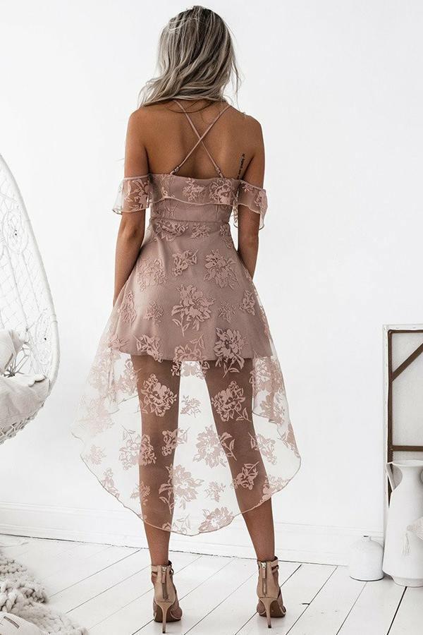 A-Line High Low Blush Sleeveless Lace Homecoming Dress PG192 - Tirdress