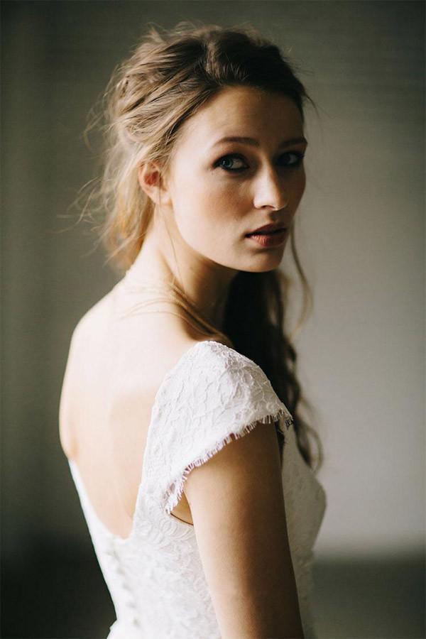 A-Line Ivory Lace Cap Sleeve Vintage Chiffon Wedding Dresses WD069 - Tirdress