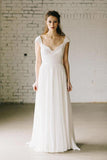 A-Line Ivory Lace Cap Sleeve Vintage Chiffon Wedding Dresses WD069 - Tirdress