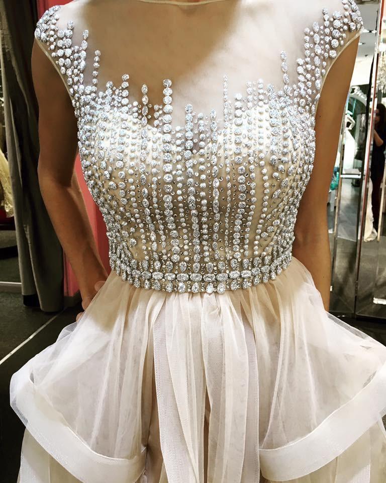 A-Line Jewel Floor-Length Tulle Prom Dress With Beading Ruffles TP0068 - Tirdress