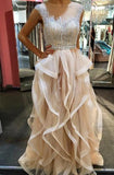 A-Line Jewel Floor-Length Tulle Prom Dress With Beading Ruffles TP0068