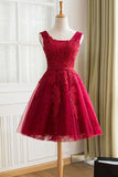 A-Line  Knee-Length Red Tulle Homecoming Dress With Appliques TR0185
