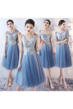 A-Line Knee-Length Tulle Homecoming Dress With Appliques TR0197 - Tirdress