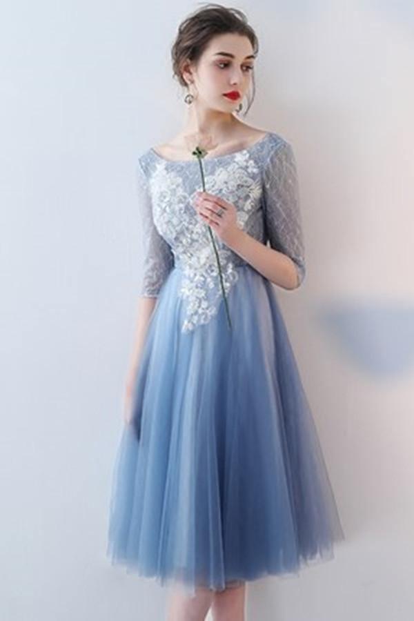A-Line Knee-Length Tulle Homecoming Dress With Appliques TR0197 - Tirdress