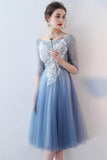 A-Line Knee-Length Tulle Homecoming Dress With Appliques TR0197 - Tirdress