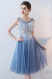 A-Line Knee-Length Tulle Homecoming Dress With Appliques TR0197 - Tirdress