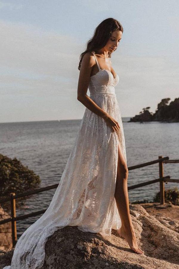 A-Line Lace Backless V-Neck Spaghetti Straps Lace Wedding Dress TN272 US12 / As Picture A-Line Lace Backless V-Neck Spaghetti Straps Lace Wedding Dress TN272 US12 / As Picture