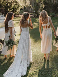 A-Line Lace Backless V-Neck Spaghetti Straps Lace Wedding Dress TN272 - Tirdress
