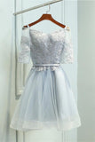 A-ligne Off-the-Shoulder Au-dessus du genou Half Grey Tulle Homecoming Dress TR0210