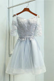 A-Line Off-the-Shoulder Above-Knee Half  Grey Tulle Homecoming Dress   TR0210