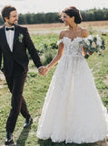 A-Line Off-the-Shoulder Boho Wedding Dress with Appliques TN126 - Tirdress