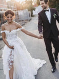 A-Line Off-the-Shoulder Boho Wedding Dress with Appliques TN126 - Tirdress