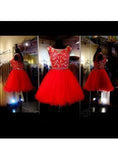 A-Line Red Appliques Tulle Short Sleeveless Mini Homecoming Dress TR0030 - Tirdress