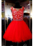 A-Line Red Appliques Tulle Short Sleeveless Mini Homecoming Dress TR0030 - Tirdress
