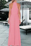 A-Line Round Neck Floor-Length Keyhole Pink Prom Dress with Split PG424 - Tirdress