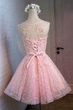 A-Line Round Neck Lace Beaded Homecoming Dress Cocktail Dress PG129 - Tirdress
