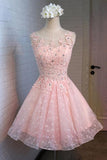 A-Line Round Neck Lace Beaded Homecoming Dress Cocktail Dress PG129